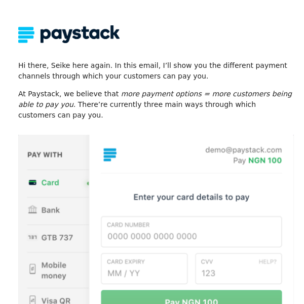 The different ways customers can pay you with Paystack