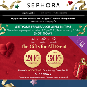 Don’t miss out: Get 20% off* your purchase and 30% off** all Sephora Collection