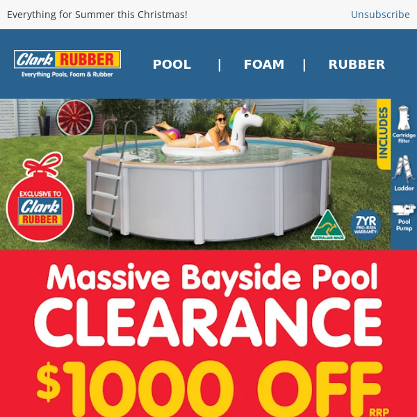SAVE on last minute gifts! $1000 off* - Don't miss out on the Massive Bayside Pool Clearance!