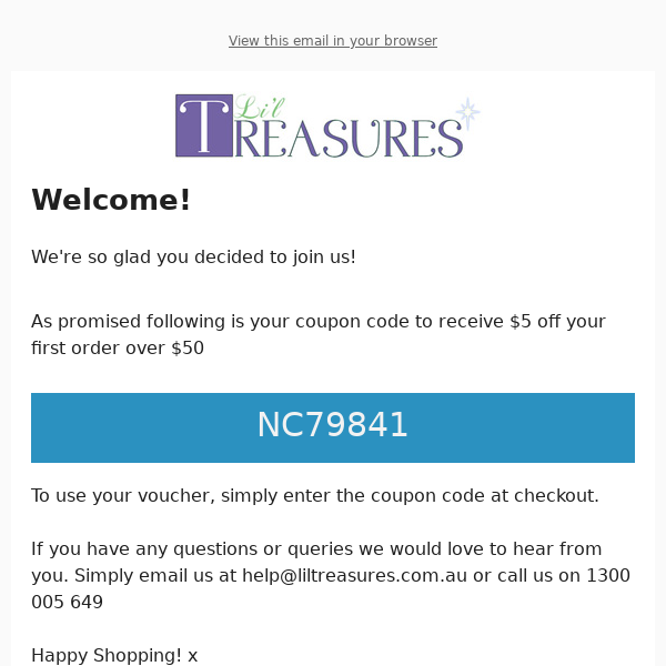 Welcome to Li'l Treasures, here's your $5 signup bonus!