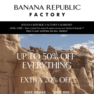 Explore up to 50% off with an extra 20%