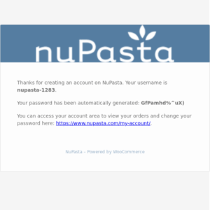 Your NuPasta account has been created!
