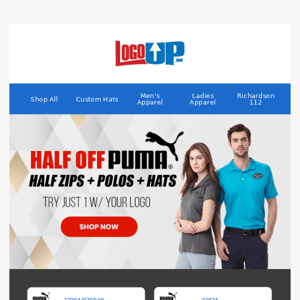 Half Off Puma Half Zips + Polos + Hats