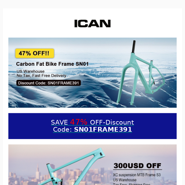 Huge 47% Discount at ICAN Cycling US Warehouse - Limited Stock, Grab Yours Now!
