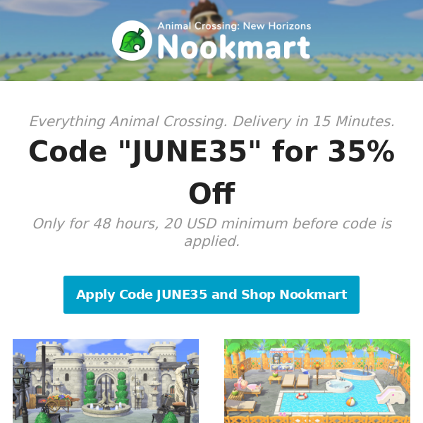 JUNE35 for 35% Off Everything at Nookmart 😳