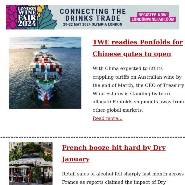 TWE makes plans for China / Dry January hits French booze / A century of Chianti Classico