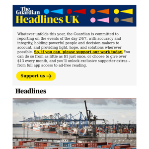 The Guardian Headlines: UK will be 15 years late in hitting £1tn annual export target, figures show