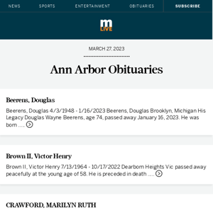 Today's Ann Arbor obituaries for March 27, 2023