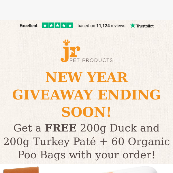 ENDS SOON | FREE 2 x 200g Paté + 60 Organic Poo Bags