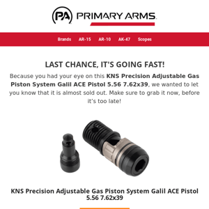 ⚡ It’s almost gone! See if KNS Precision Adjustable Gas Piston System Galil ACE Pistol 5.56 7.62x39 is available ⚡