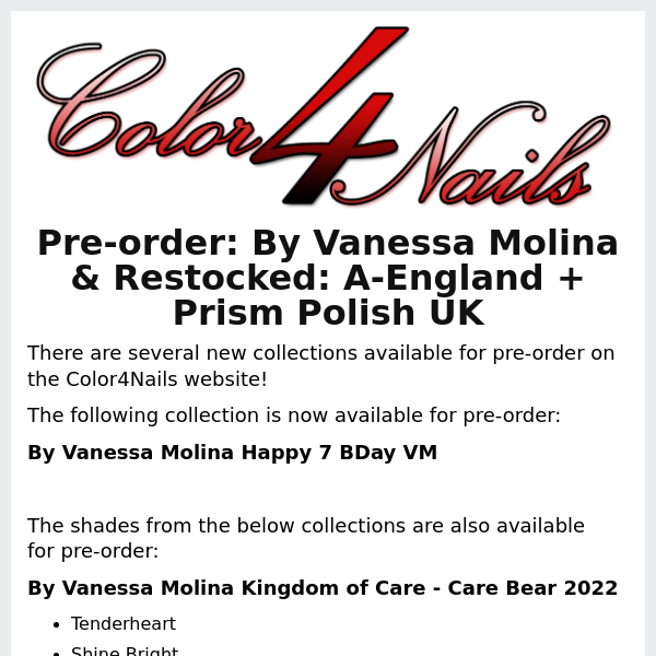 By Vanessa Molina pre-order is now open! A-England + Prism Polish UK - restocked!