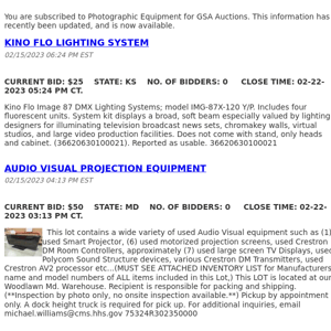 GSA Auctions Photographic Equipment Update