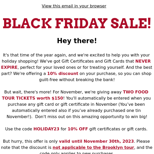 We're Giving Away FOOD TOUR TICKETS for Black Friday!