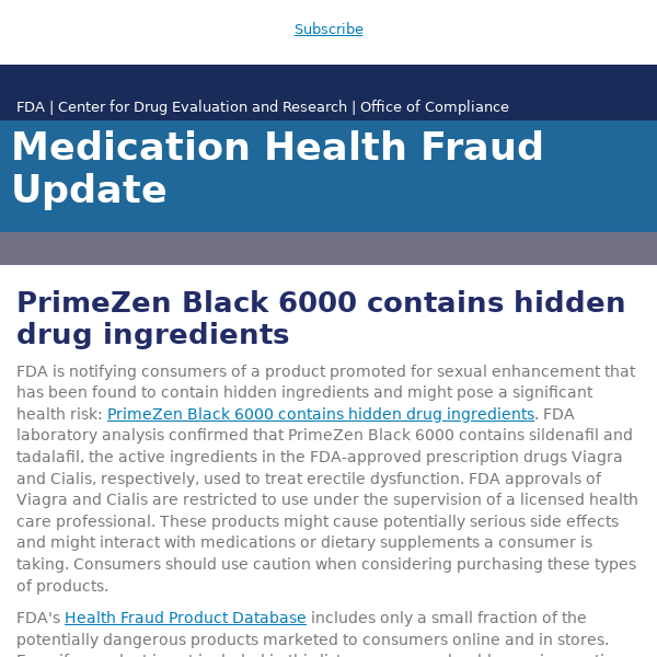 PrimeZen Black 6000 contains hidden drug ingredients