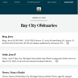 Today's Bay City obituaries for March 27, 2023