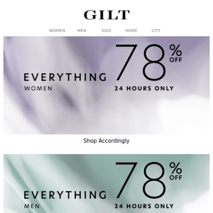 EVERYTHING 78% OFF for 1 day. Get into it.