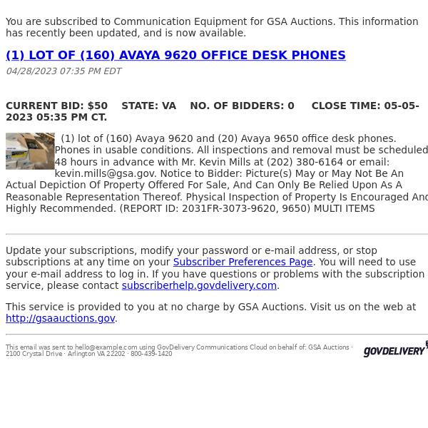 GSA Auctions Communication Equipment Update