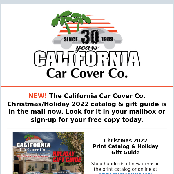 Your New California Car Cover Christmas/Holiday 2022 Catalog Is On The Way