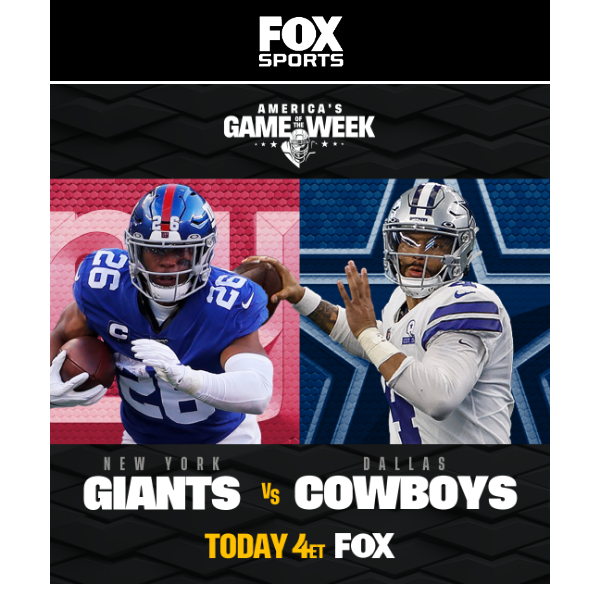 Dak and the Cowboys battle the rival Giants at 4ET on FOX