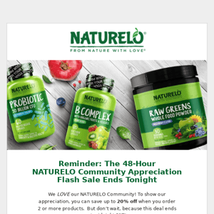 Ends Today: Up To 20% Off All NATURELO Supplements