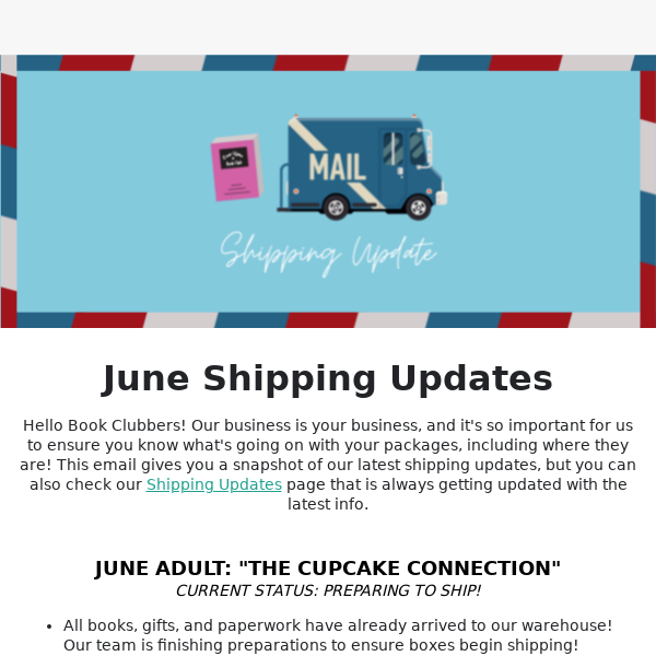 June Shipping Update 📦