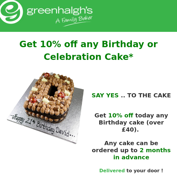 Order your perfect cake today with 10% discount