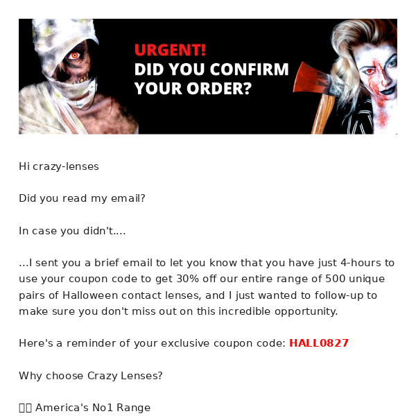 FW: Info on your Crazy Lenses order 3000151689 📦