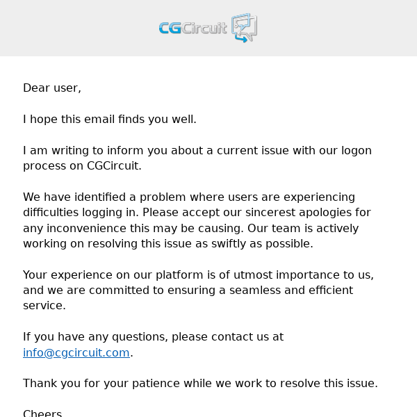 Temporary Logon Issue on CGCircuit