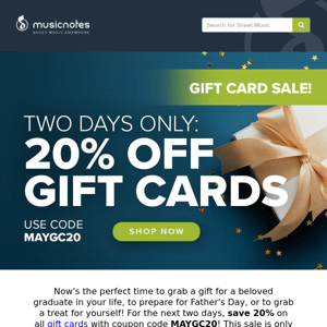 Get Excited: 20% Off Gift Cards!
