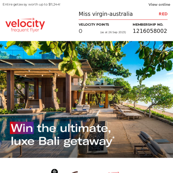 Virgin Australia, WIN a holiday to Bali