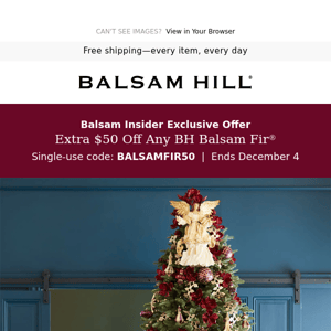 This Weekend Only: EXTRA $50 Off BH Balsam Fir