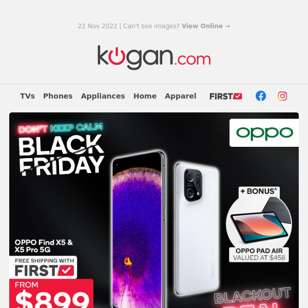 Blackout Deals: Prices Slashed on OPPO Find X5, Bonds Trackies, Coffee Grinder & More!