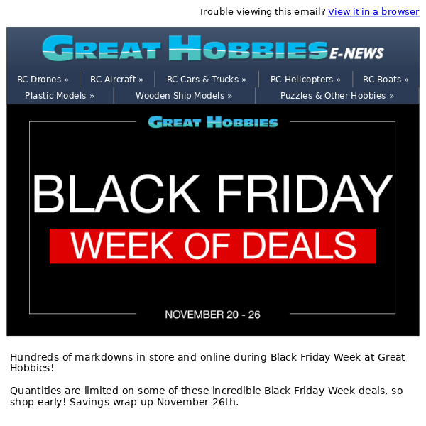 Black Friday Week Hobby Deals