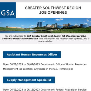 New/Current Job Opportunities in the GSA Greater Southwest Region