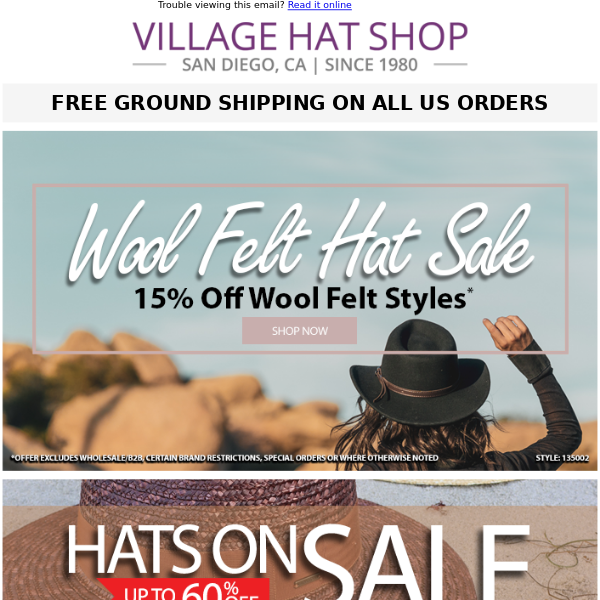 FINAL WEEKEND -- 15% Off Wool Felt Styles | FREE Ground Shipping on ALL US Orders