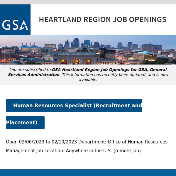 New/Current Job Opportunities in the GSA Heartland Region