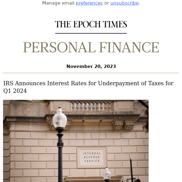 IRS Announces Interest Rates for Underpayment of Taxes for Q1 2024