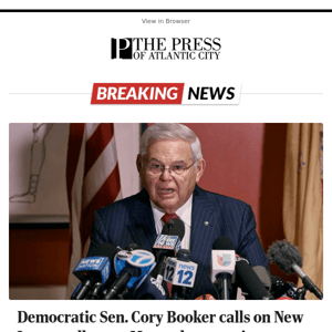 Democratic Sen. Cory Booker calls on New Jersey colleague Menendez to resign