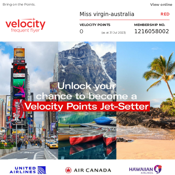 Virgin Australia, don't miss out on your chance to win 1 million Velocity Points