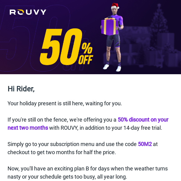 🚨 Last Chance! 50% Off Your Next Two Months with ROUVY Ends Soon! 🚴‍♂️💨