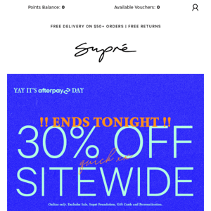 30% off Sitewide ENDS TONIGHT