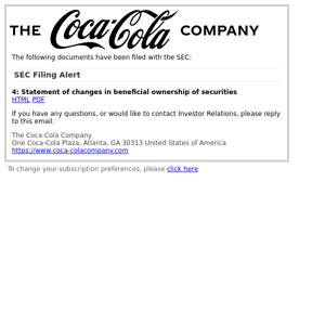 SEC Filing Alert for The Coca-Cola Company