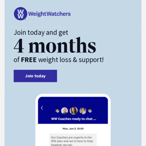 Get started with 4 months of free weight loss & support!