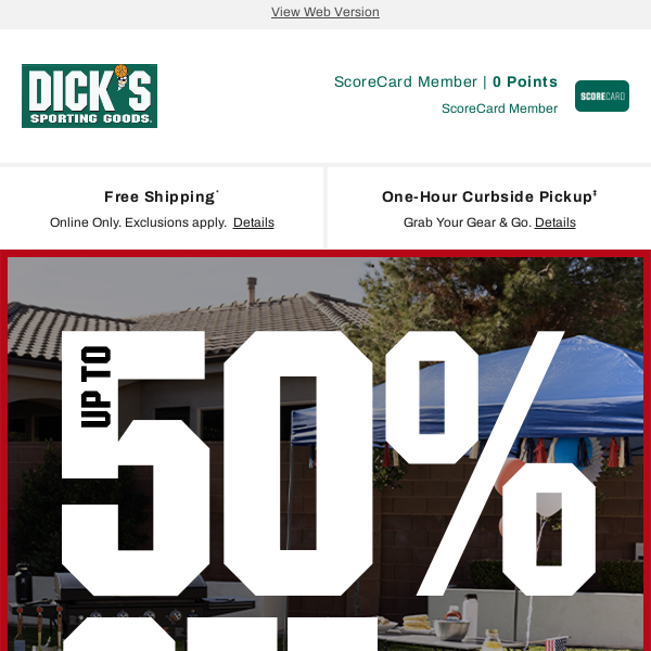 💰 Gear up with DICK'S Sporting Goods... We'll see you this Memorial Day - up to 50% off DEALS will be gone soon
