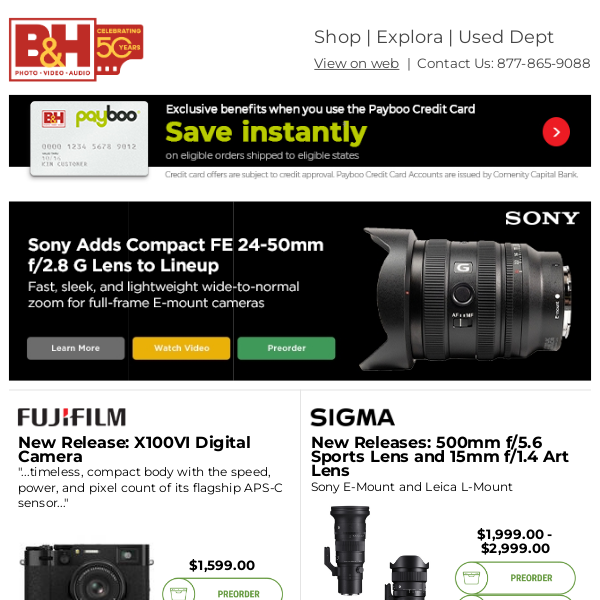 Preorder Now: Sony 24-50mm f/2.8 G + New Gear from FUJIFILM, Sigma, Panasonic & More!