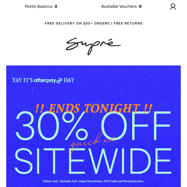 LAST MINUTES OF 30% OFF SITEWIDE!