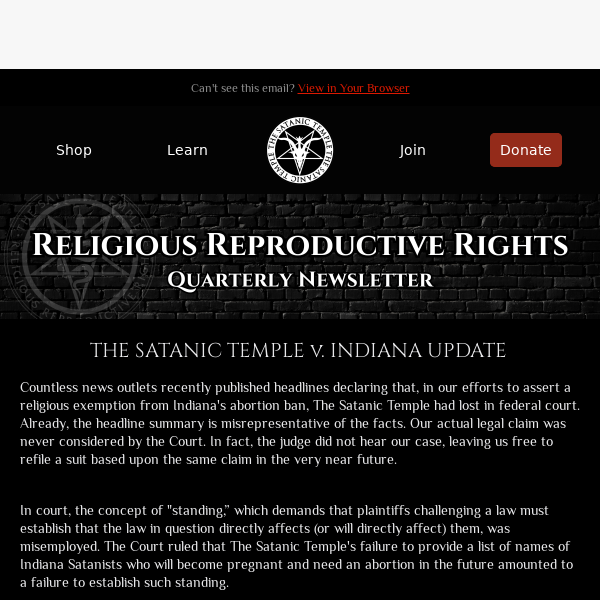 THE SATANIC TEMPLE v. INDIANA UPDATE