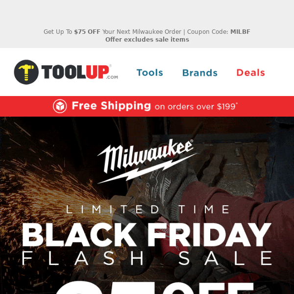 Milwaukee Flash Sale! Up To $75 OFF Your Next Order