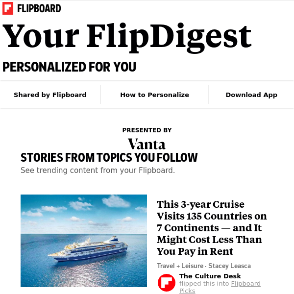 Your FlipDigest: stories from Travel, Sports, Entertainment and more