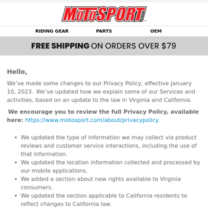 Heads Up: Final Hours for Free Overnight Delivery - MotoSport.com